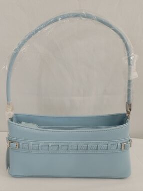Baby Blue Mini Shoulder Bag NWT Y2K Baguette Style Faux Leather Zip Pocket
